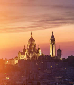 Fototapeta Basilique of Sacre coeur at night, Paris, France