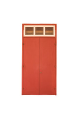 Old style wooden door in red color