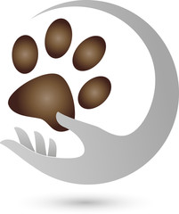 Naklejka premium Hand und Pfote, Katzenpfote, Katzen, Logo
