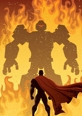 Superhero Versus Robot / Superhero facing giant evil robot. 