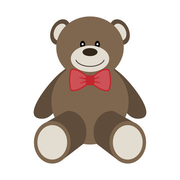 Vector illustration of a toy bear with bow tie on a white background