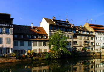 Old center of Strasbourg. Typical alsacien houses on the river.