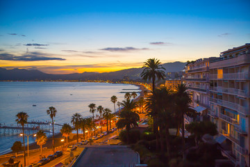 Cannes bay French riviera at sunset. France. - obrazy, fototapety, plakaty
