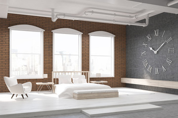 Bedroom with large clock