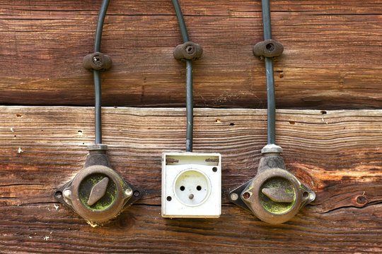 old switches on a wooden board