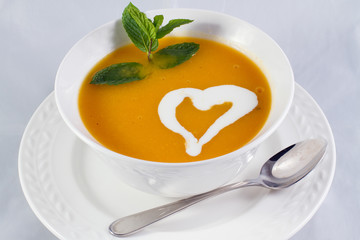 The pumpkin soup with heart