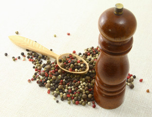 Spices and herbs in wood bowls. Food cuisine ingredients. Colorful