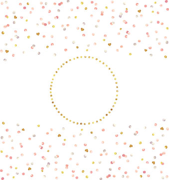 Metallic Foil Dots and Hearts Confetti and Gold Wreath Vector Set