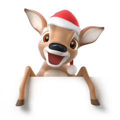 surprized little cartoon deer with a santa hat - 122366856