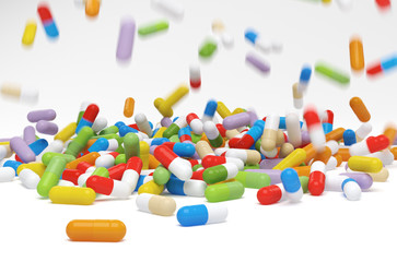 Falling colorful pills - 3D illustration
