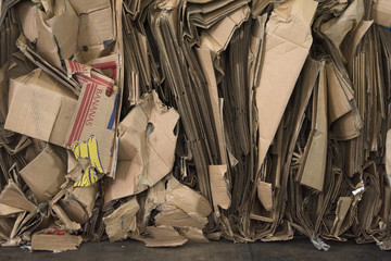 texture of cardboard piled up getting ready to be recycled