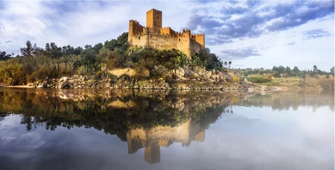 Poster Castle Almourol castle - reflection of history. medieval castle of Templars, Portugal