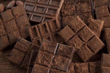 Bars Chocolate , candy sweet, dessert food on wooden background