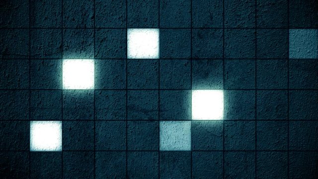 A 10 second loop of glowing squares on a wall grid.