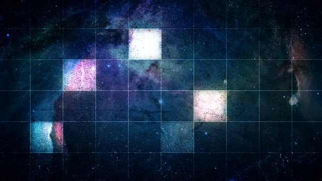A 20 second loop of glowing squares on a wall grid.