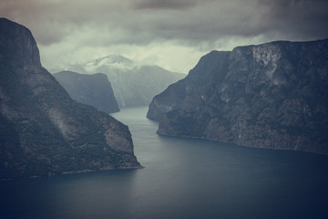 Aurland fjord from Stegastein view point, Norway