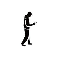 man goes with the phone in hand icon vector flat design