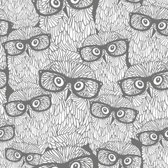  Naadloos patroon met grijze uilen. © Eka Panova