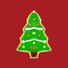 Gingerbread Christmas tree, traditional Christmas cookie, on whitebackground vector eps10 illustration in Low poly style