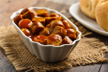 Currywurst - fried sausage with ketchup