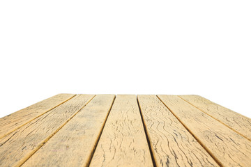 Empty top of wooden table or counter isolated on white backgroun