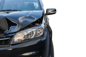 Front of black car get damaged by accident