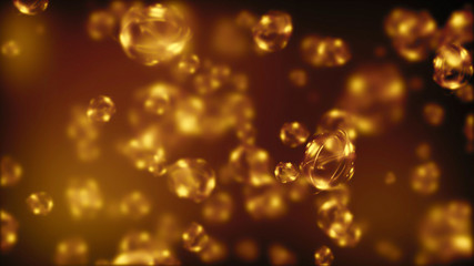 Atom icon. Shining nuclear model on dark background. Glowing energy balls.