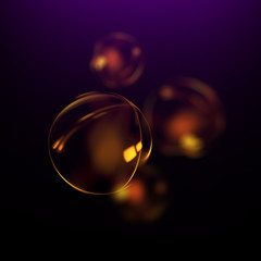 Atom icon. Shining nuclear model on dark background. Glowing energy balls.