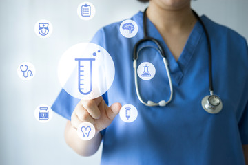 Medicine doctor & nurse working with medical icons