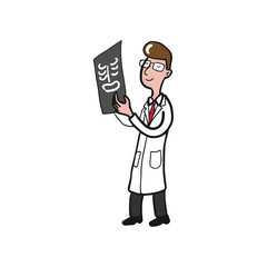 Doctor looking at x-ray film cartoon drawing 2
