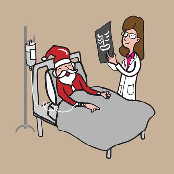 Doctor with x-ray film and Santa cartoon drawing 1