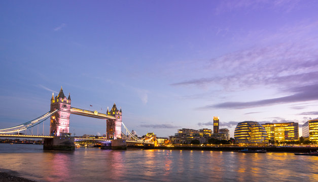 Tower Bridge at night, London UK