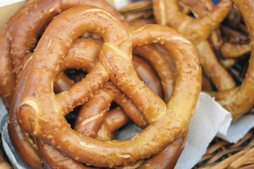 Soft pretzels in basket