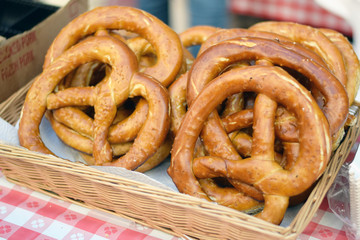 Soft pretzels in basket