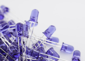 Blue LEDs 5mm on white background. Shallow DOF.
