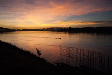 Beautiful sunset landscape at Mekong River, Thailand. 