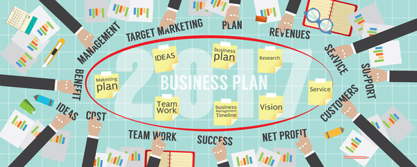 8000x3200 Pixel Flat View 2017 Business Plan Vector Illustration