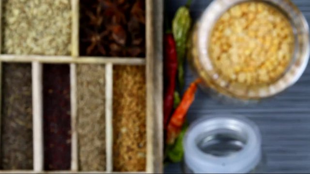 A spice box with Indian spices