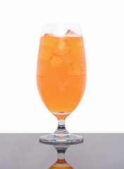 Glass of fresh orange juice isolated on white background