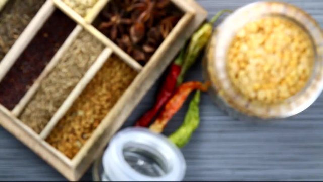 A spice box with Indian spices