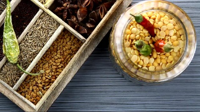 A spice box with Indian spices