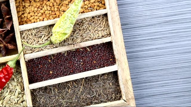 A spice box with Indian spices