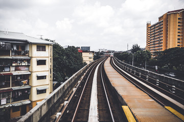 Fototapeta premium Light train was build as part of an effort to reduce traffic jam in a city.
