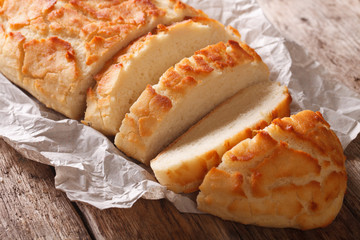 Tiger bread sliced close-up on the table. Horizontal
