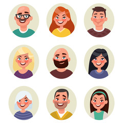 Set avatars happy smiling people. Vector illustration