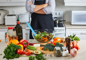 Chef man cooking in the kitchen.