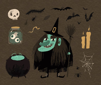 Halloween decoration elements. Hand-drawn objects. Vector illustration.