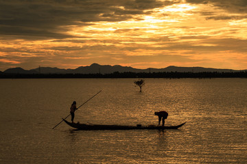 Fishing in the flood season, Chau Doc, An Giang. The annual floods (between Aug and Nov) carry...