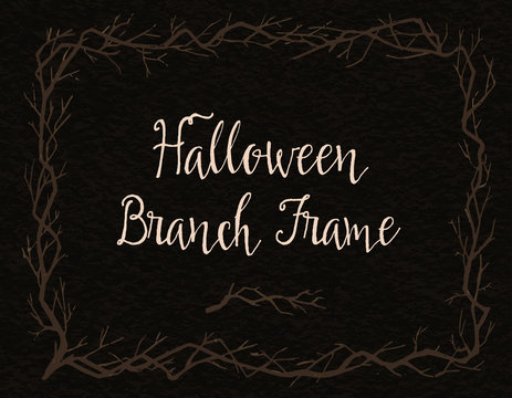 Spooky branch frame. Halloween hand-drawn decoration. Vector illustration.