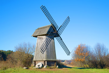Old wooden mill in the estate of Mikhaylovskoe, sunny october day. Russia, Pskov region, Pushkin...